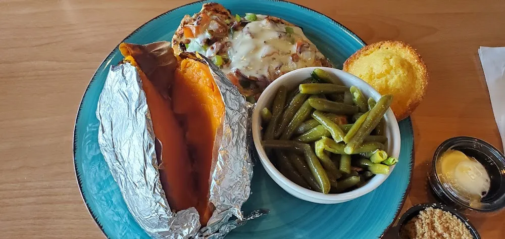 Smothered Chicken and Baked Sweet Potato